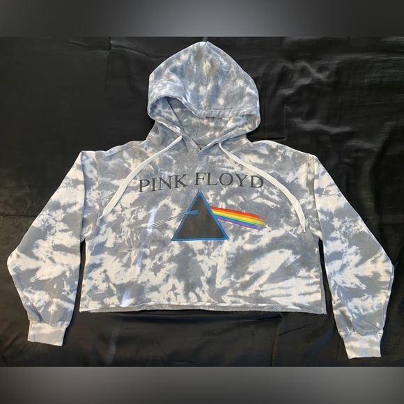 Pink Floyd Sweaters - Pink Floyd Tie Dye Cropped Hoodie GrayWhite Size Large Used Excellent Condition